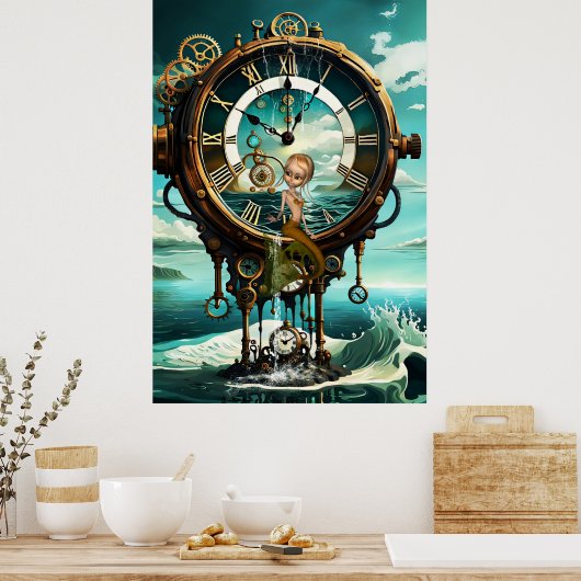 Fantastische steampunk zee klok poster (Keuken)