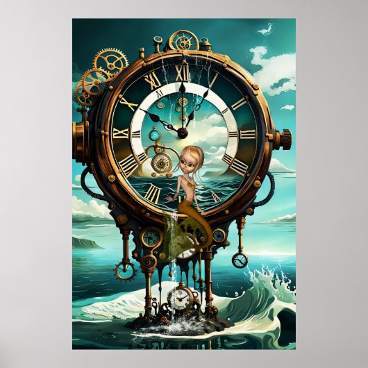 Fantastische steampunk zee klok poster (Voorkant)