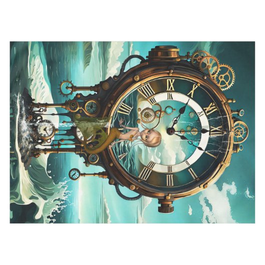 Fantastische steampunk zee klok tafelkleed (Voorkant (Horizontaal))