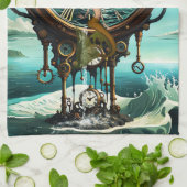 Fantastische steampunk zee klok theedoek (Gevouwen)