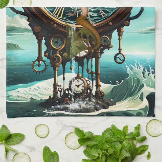 Fantastische steampunk zee klok theedoek (Gevouwen)