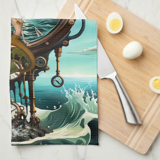 Fantastische steampunk zee klok theedoek (Quarter Fold)