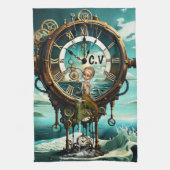 Fantastische steampunk zee klok theedoek (Verticaal)