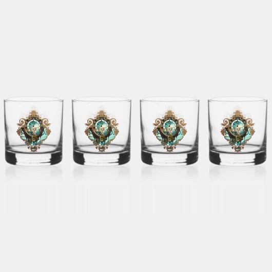 Fantastische steampunk zee klok whisky glas (Voorkant)