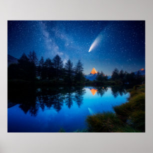 Fantastische sterrenhemel over de Matterhorn-spira Poster