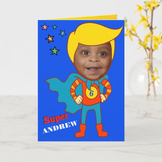 Fantastische Superhero Comic Birthday Kind Kaart (Gele Bloem)