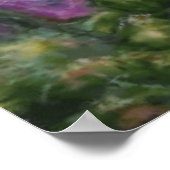 Fantastische tuin met bloemen en kalkwaterval poster (Hoek)