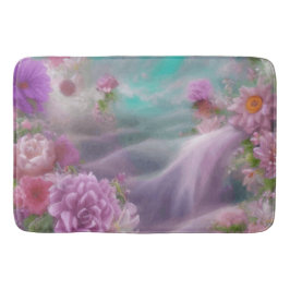 Fantastische tuin met bloemen en roze waterval badmat