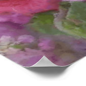 Fantastische tuin met bloemen en roze waterval poster (Hoek)