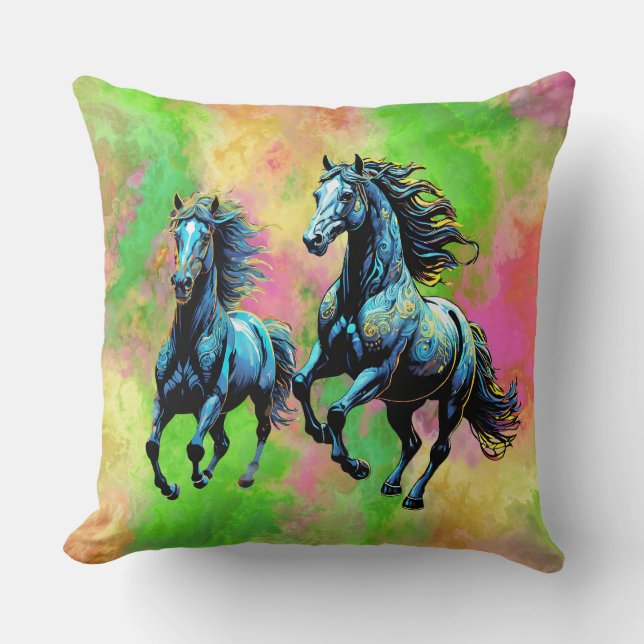 Fantastische twee galopperende paarden kussen (Voorkant)