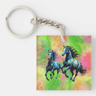 Fantastische twee galopperende paarden sleutelhanger