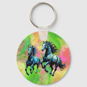 Fantastische twee galopperende paarden sleutelhanger