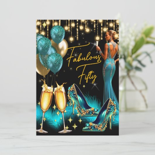 Fantastische Verjaardag Blauwgroen Blauwe Champagn Kaart (Staand voorkant)