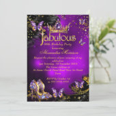Fantastische verjaardag paarse gouden zwarte vlind kaart (Staand voorkant)
