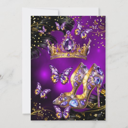 Fantastische verjaardag paarse gouden zwarte vlind kaart (Achterkant)