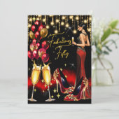 Fantastische verjaardag rode glitter champagne jur kaart (Staand voorkant)