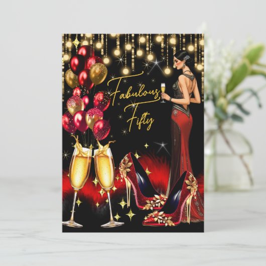 Fantastische verjaardag rode glitter champagne jur kaart (Staand voorkant)