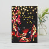 Fantastische verjaardag rode glitter hakken ballon kaart (Staand voorkant)