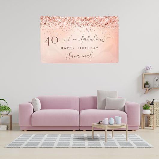 Fantastische verjaardag roos gouden blush roze spandoek