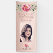Fantastische verjaardag roos gouden foto roze spandoek (Verticaal)