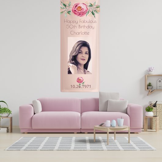 Fantastische verjaardag roos gouden foto roze spandoek