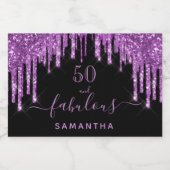 Fantastische verjaardag zwarte paarse glitter eleg sparkling wijnetiket (Enkel label)