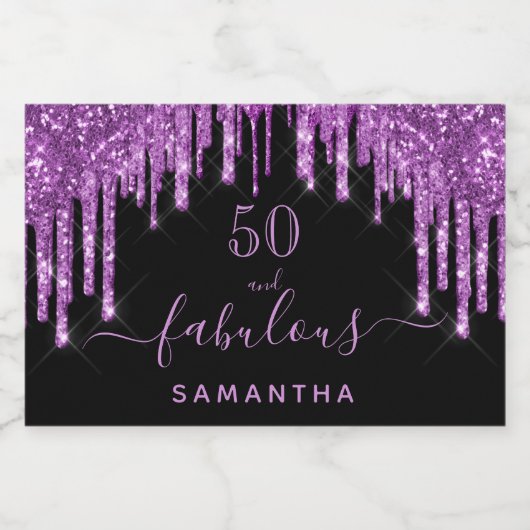 Fantastische verjaardag zwarte paarse glitter eleg sparkling wijnetiket (Enkel label)
