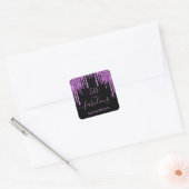 Fantastische verjaardag zwarte paarse glitter eleg vierkante sticker (Envelop)