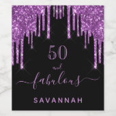 Fantastische verjaardag zwarte paarse glitter eleg wijn etiket (Enkel label)