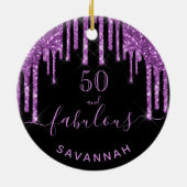 Fantastische verjaardag zwarte paarse glitterspark keramisch ornament (Achterkant)