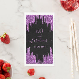 Fantastische verjaardag zwarte paarse glitterspark servet