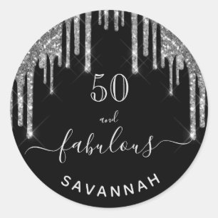 Fantastische verjaardagsglans zwarte zilverglitter ronde sticker