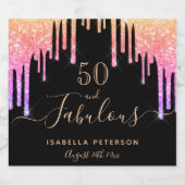 Fantastische verjaardagsregenbooglitter zwarte gla sparkling wijnetiket (Enkel label)