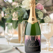 Fantastische verjaardagsregenbooglitter zwarte gla sparkling wijnetiket