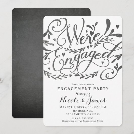 Fantastische vintage lettering krijtbord verloving kaart (Voorkant / Achterkant)