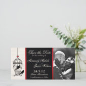 Fantastische Vogelkooi Foto Save the Date Rode Lin (Staand voorkant)