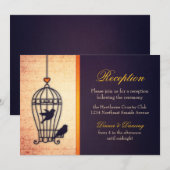 Fantastische vogelkooi met gouden lintreceptie kaart (Voorkant / Achterkant)