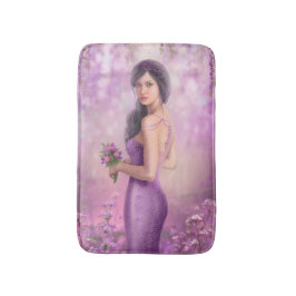 Fantastische vrouw met paarse bloemen Bath Mat