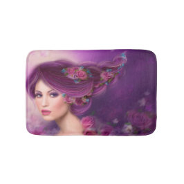 Fantastische vrouw met paarse haarstaart Bath Mat