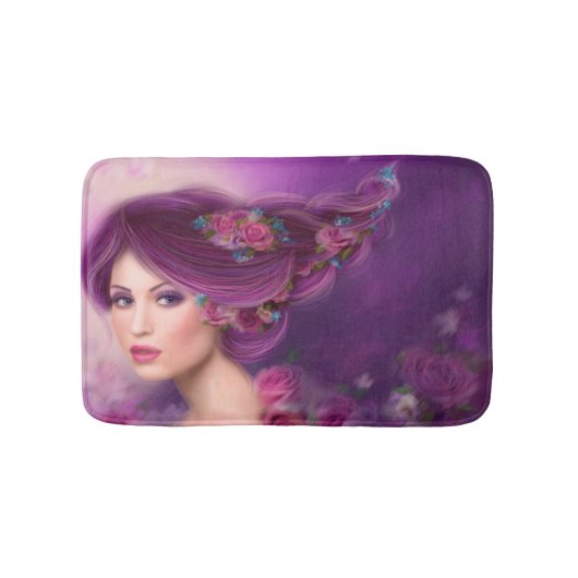 Fantastische vrouw met paarse haarstaart Bath Mat (Voorkant)