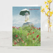 Fantastische Vrouw met Parasol Monet Tradition Kaart (Gele Bloem)