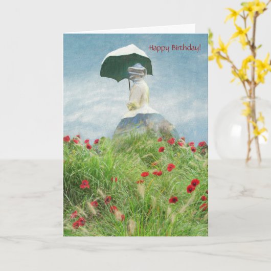 Fantastische Vrouw met Parasol Monet Tradition Kaart (Gele Bloem)