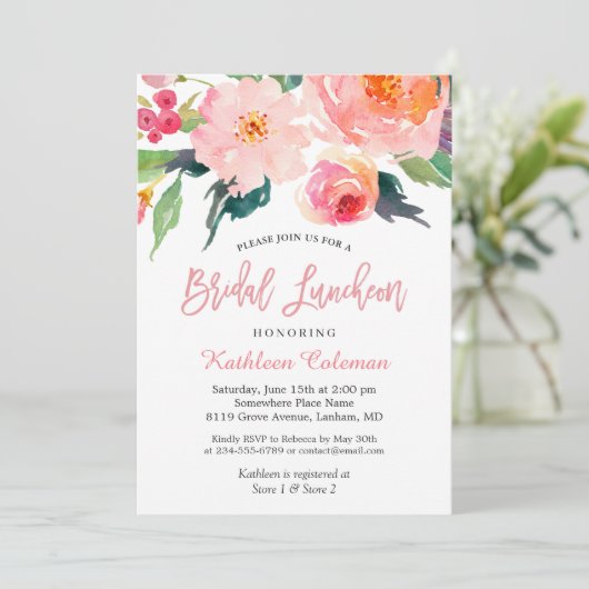 Fantastische Waterverf Floral Modern Bridal Lunche Kaart (Staand voorkant)