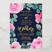 Fantastische waterverf foto bruiloft folie uitnodiging (Voorkant)