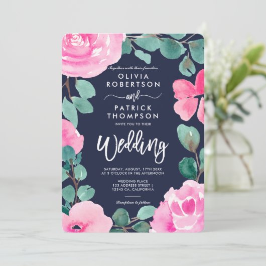 Fantastische waterverf foto bruiloft kaart (Staand voorkant)