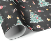 Fantastische Waterverf Kerstboom Cadeaupapier (Rol Hoek)
