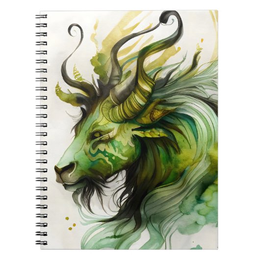 Fantastische Waterverf Qilin in Green en Gold Notitieboek (Voorkant)