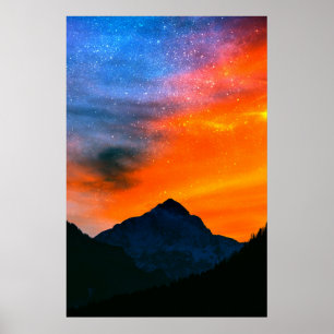 Fantastische wereld in bergen poster