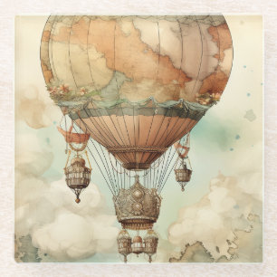 Fantastische Wereldbol Hete Luchtballon Antiek Tea Glazen Onderzetter