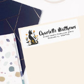 Fantastische zwarte kat retour adres label